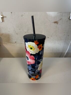 ROVE Navy Floral Insulated Tumbler with Straw - Multicolor